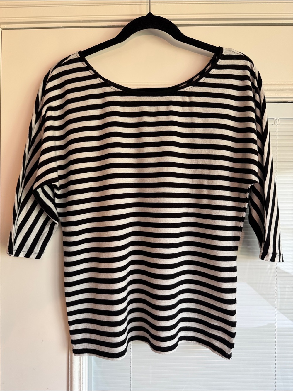 White House Black Market Striped Black & White Boatneck Tee